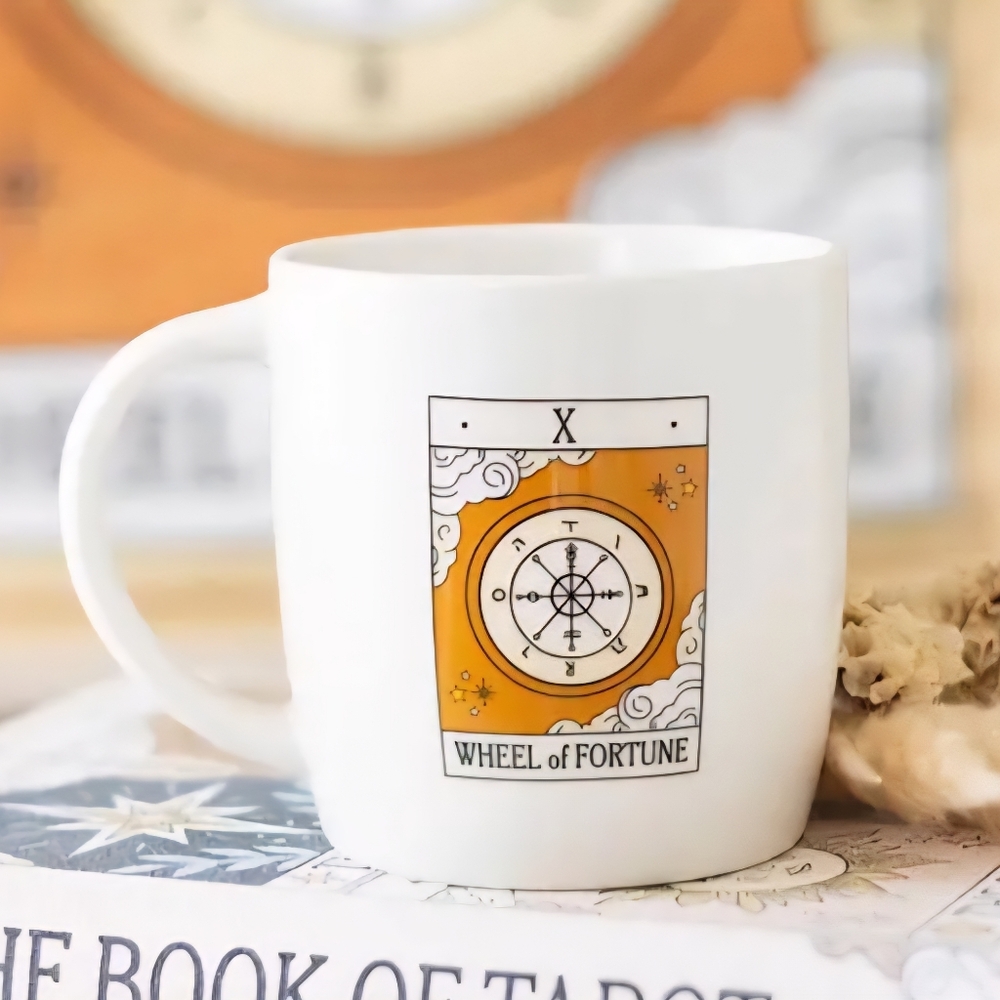 White Tarot Mug with Orange Design